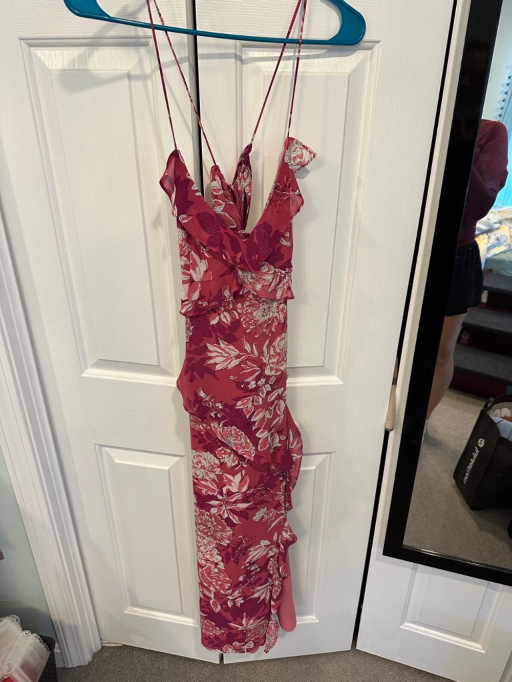 Zara Raspberry Pink Floral Ruffle Maxi Dress